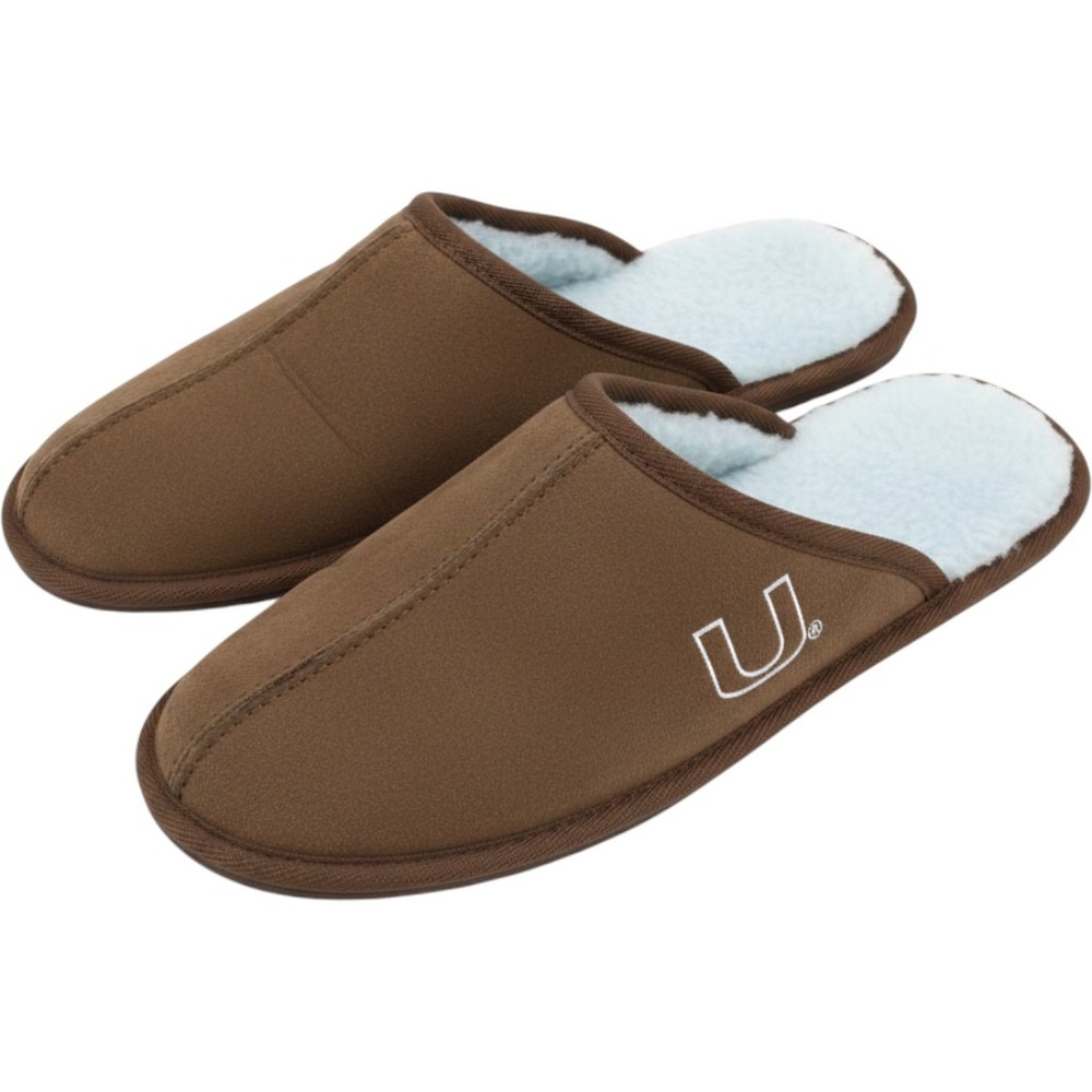 FOCO Mens University of Miami Hurricanes Scuff Slippers Brown Size L Logo House